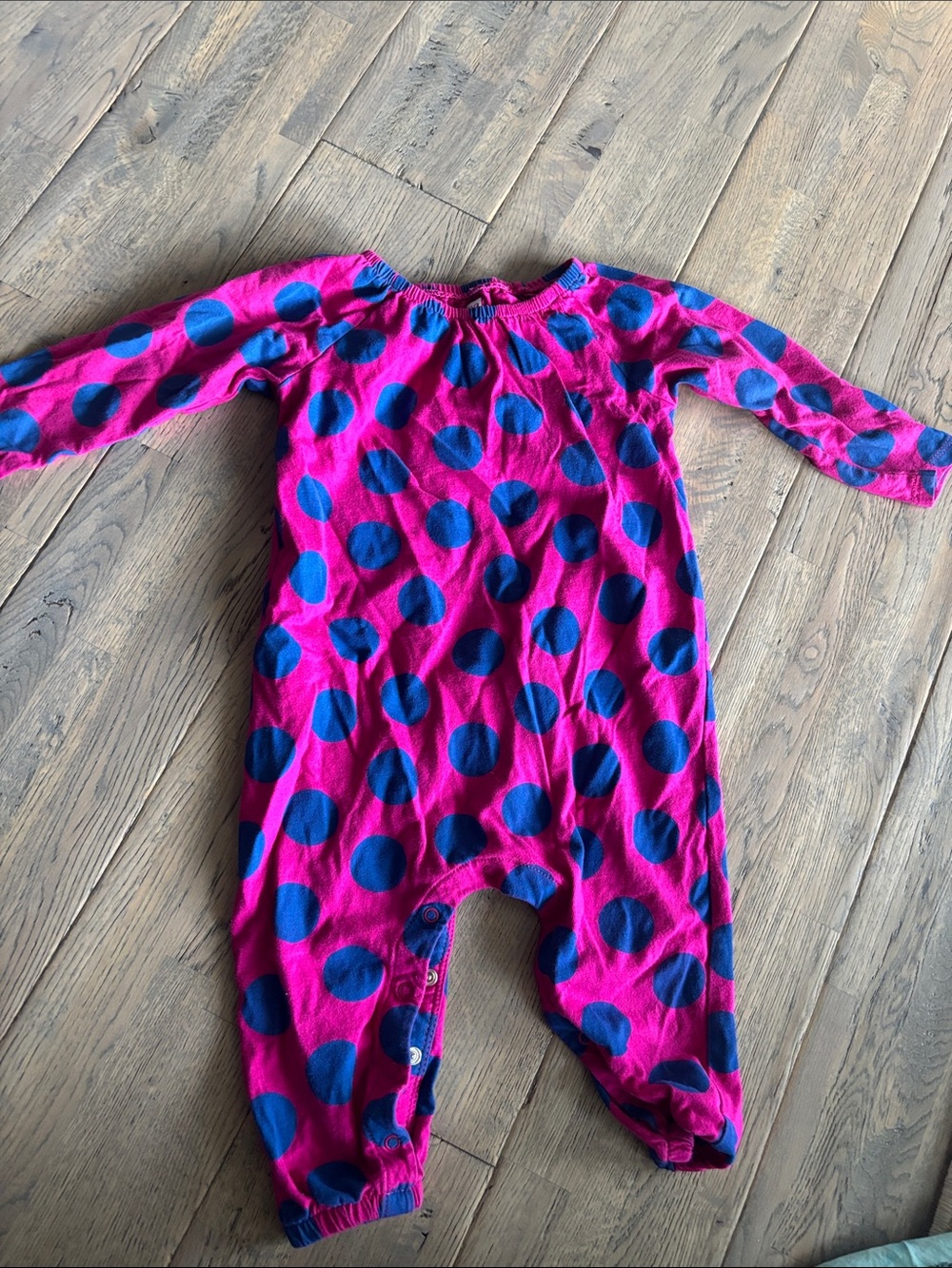 Tea Collection Hot Pink One-Piece Romper with Blue Polka Dots